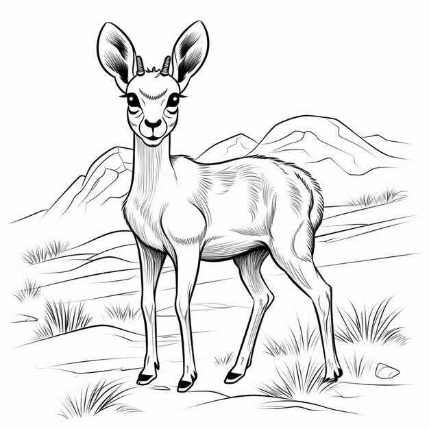 Klipspringer kid art disegnato a mano carino libro da colorare kawaii line art