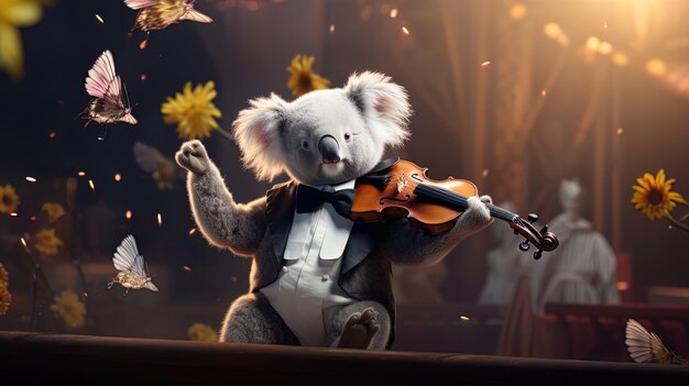 Koala che dirige un concerto nella foresta