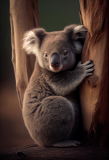 Koala con le braccia avvolte attorno a un tronco d'albero generativo ai