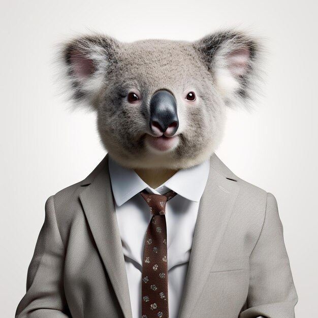 Koala con un blazer su uno sfondo bianco