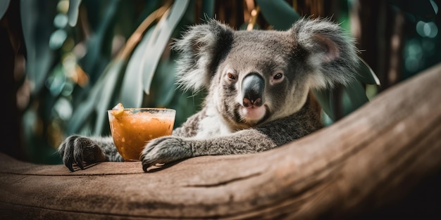 Koala è in vacanza estiva in località balneare e si rilassa sulla spiaggia estiva