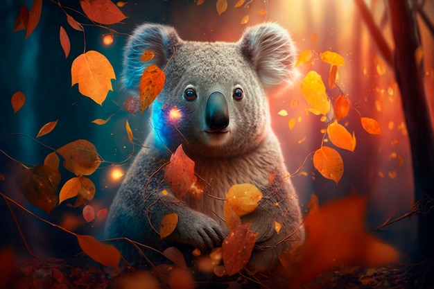 Koala in autunno tra foglie colorate nel fogliame Contenuto generato dall'intelligenza artificiale