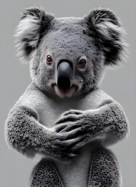 Koala incredibilmente carino, animale australiano, koala lanuginoso e peloso, rendering 3d, illustrazione 3d