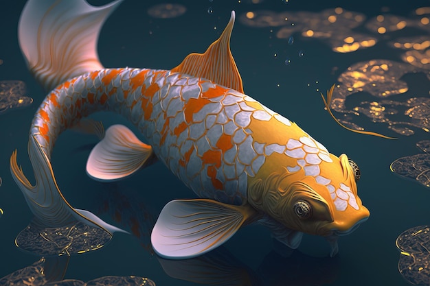 Koi bianco sott'acqua con squame arancioni e gialle generazione ai