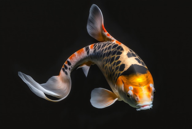 Koi pesce isolato sfondo nero AI generativa