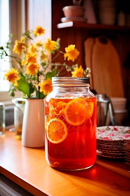 Kombucha in cucina sul tavolo bevanda generativa AI