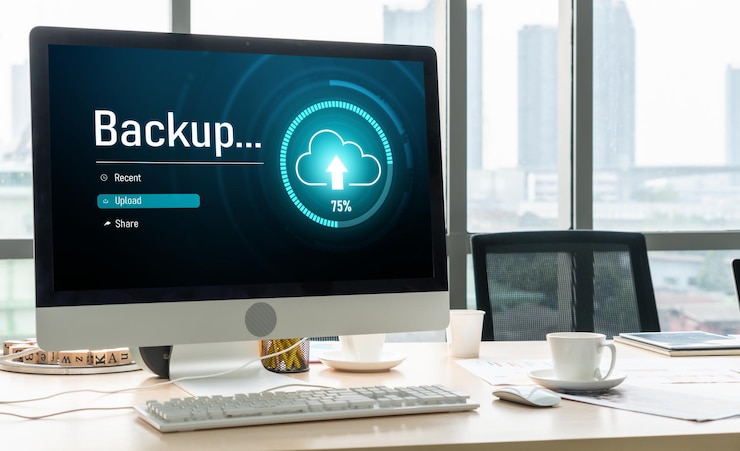 Photo konsep bisnis teknologi internet penyimpanan data cadangan dengan nyaman