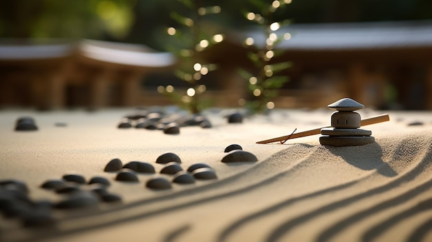 Koto nel giardino zen con ogni meticoloso posizionamento di sabbia le corde di un koto risuonano