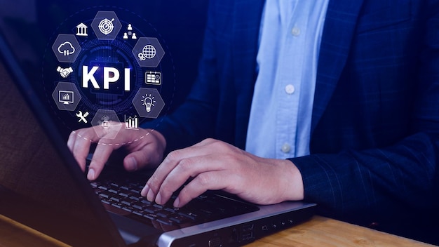 KPI Key Performance Indicator concept Management data System KPI connected database follow earnings operations and sales data Financial business data analytics graph dashboard