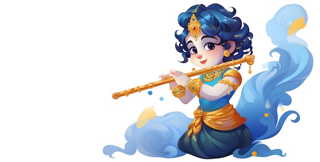 Krishna che suona il flauto sfondo bianco IA generativa