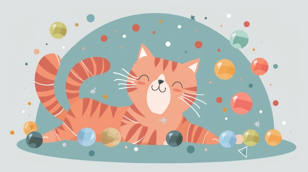 Kucing Lucu dengan Bola Berwarna-warni