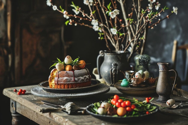 Kulich di Pasqua decorato con uova di Pasqua