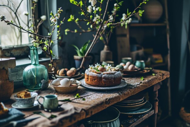 Kulich di Pasqua decorato con uova di Pasqua