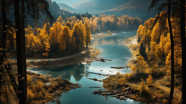 L'abbraccio autunnale del lago Golden Forest