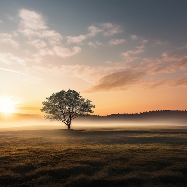 L'abbraccio dell'alba Un prato minimalista all'alba