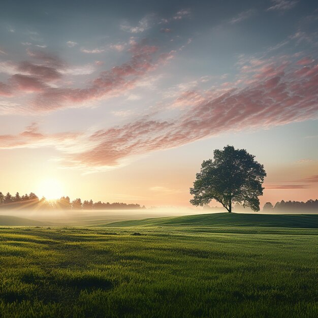 L'abbraccio dell'alba Un prato minimalista all'alba