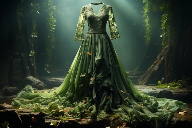 L'abito lungo color verde simboleggia freschezza e bellezza naturale per uno stile accattivante