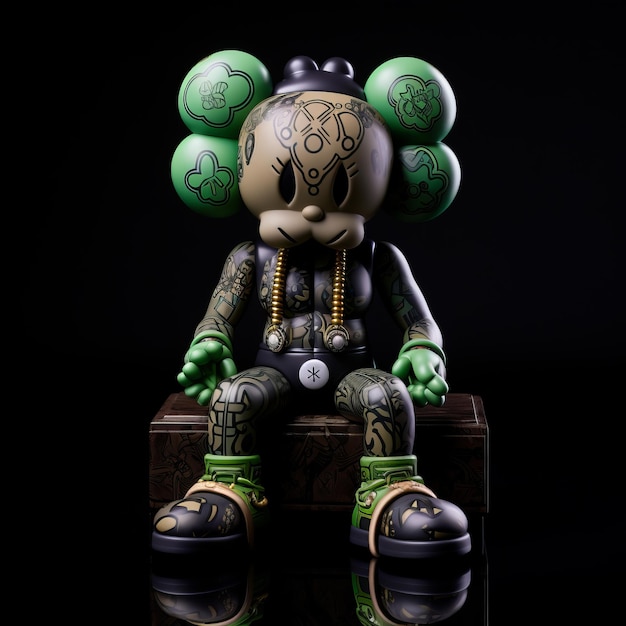 L'accattivante macchinetta per tatuaggi Artistry Kaws seduta in mano in mezzo a una tavolozza verde su una tela nera