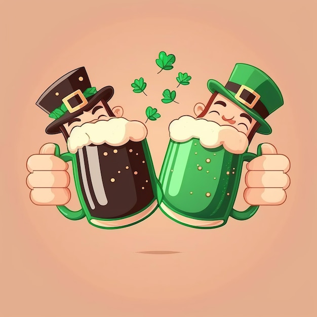L'acetosella felice dell'illustrazione di St Patrick's Day lascia la tazza e il cappello di birra