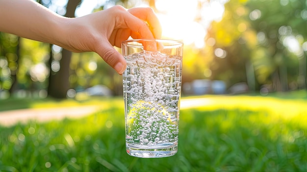 L'acqua cristallina riempie un bicchiere che simboleggia la purezza e il ringiovanimento