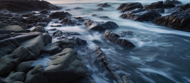 L'acqua del mare si ritira l'acqua scorre dolcemente tra le rocce