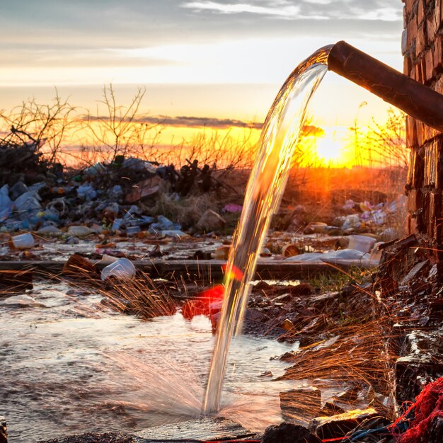 L'acqua fuoriesce da un vecchio tubo arrugginito