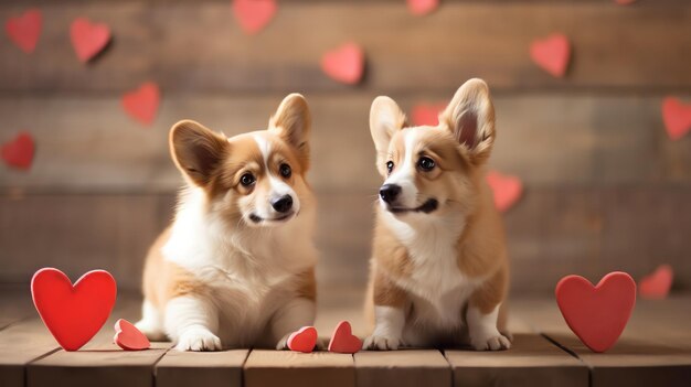 L'adorabile cane corgi sta sorridendo Un corgi carino e divertente con fiori e palloncini alla festa di compleanno