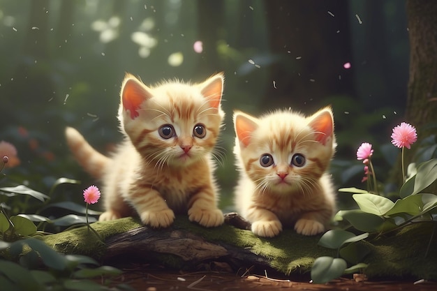 l'adorabile illustrazione di gattini che giocano nella foresta