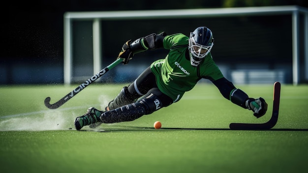 L'agile salvataggio del portiere sul campo verde.