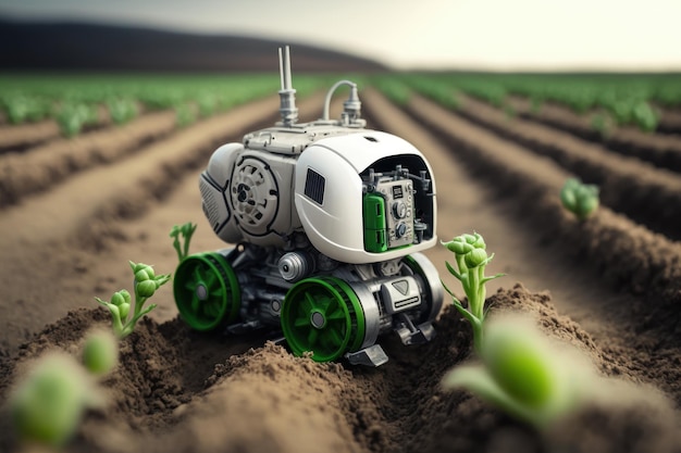 L'agricoltore robotico intelligente osserva e controlla la crescita delle piante Tecnologia agricola Creata Generative Ai