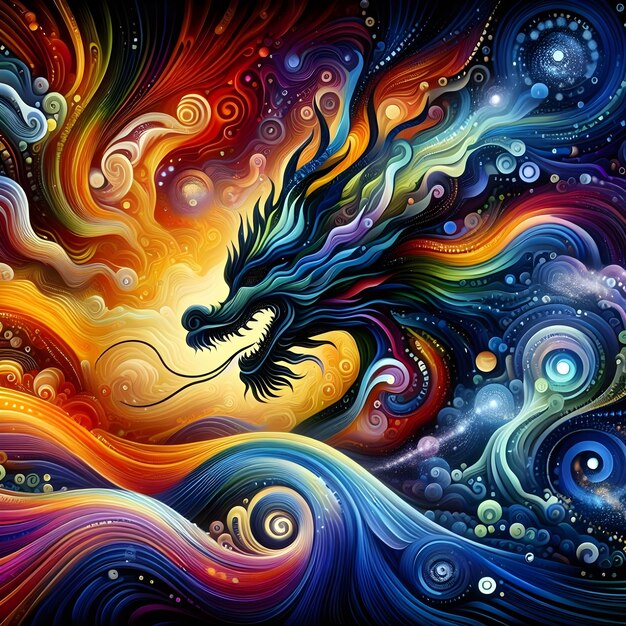L'AI di una bella e fantasticamente progettata silhouette di vivace colorato drago cinese