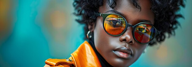 L'AI ha generato un primo piano di una modella afroamericana che indossa occhiali da sole con filtri arancione