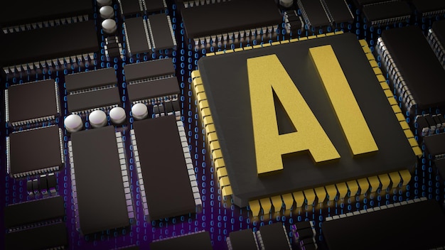 L'AI sull'oro sul chip per la tecnologia o il concetto di IT 3D Rendering
