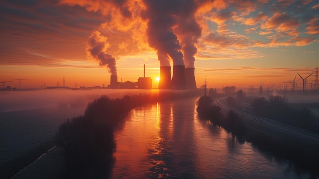 L'alba industriale su un fiume