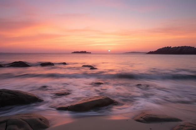 L'alba rossa, il mare, il tramonto, il cielo dell'oceano, generare Ai.