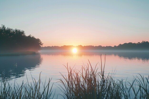 L'alba su un lago tranquillo