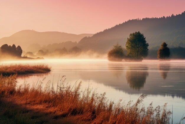 L'alba sul lago AI generativa