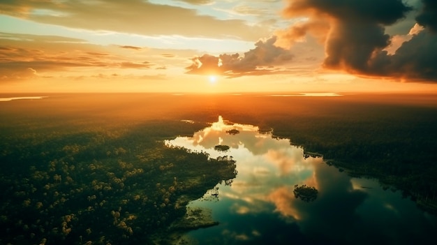 l'alba sulla giungla e il tramonto estivo del fiume