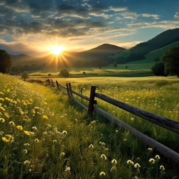 L'alba sullo sfondo di un campo di erba