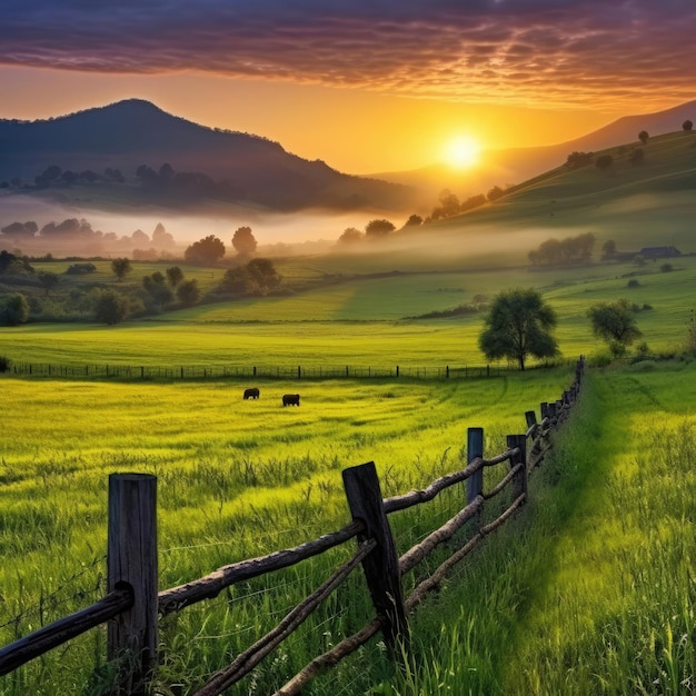 L'alba sullo sfondo di un campo di erba