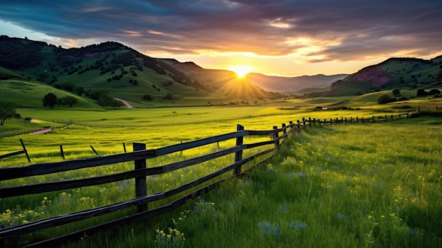 L'alba sullo sfondo di un campo di erba