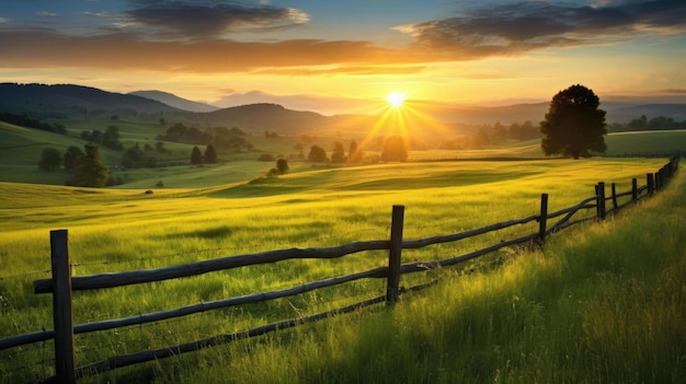 L'alba sullo sfondo di un campo di erba