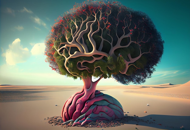 L'albero a forma di cervello pensa e i bambini alla soluzione ambientale Genera Ai