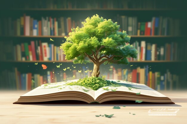 l'albero che cresce dal libro nel concetto di conoscenza del successo