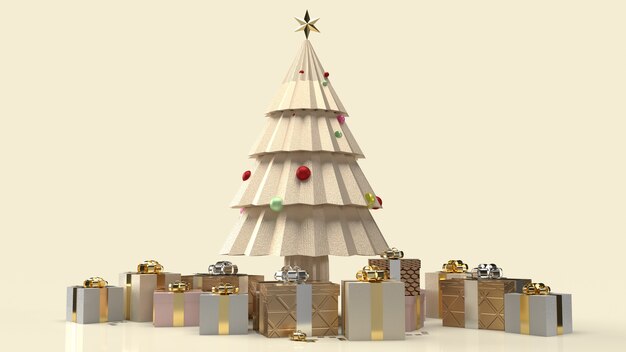 L'albero di Natale d'oro e la confezione regalo per i contenuti di Capodanno