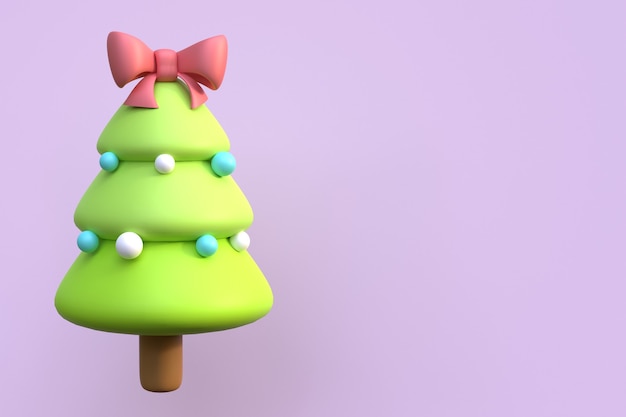 L'albero di Natale del nuovo anno con le palle e l'arco 3d rendono l'illustrazione