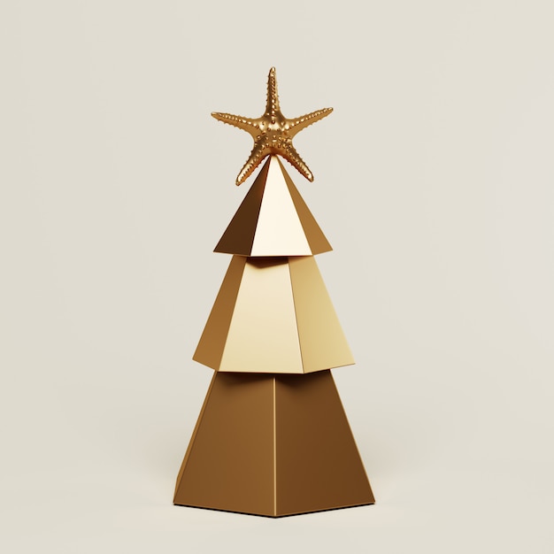 L'albero di Natale dell'oro con la decorazione sulla cima su avorio 3d rende