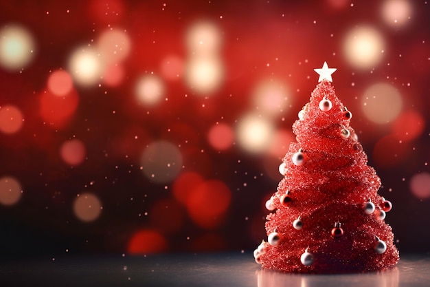 L'albero di Natale è decorato con palline su sfondo rosso 1