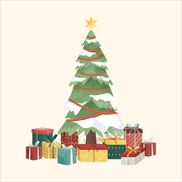 L'albero di Natale e l'illustrazione del regalo