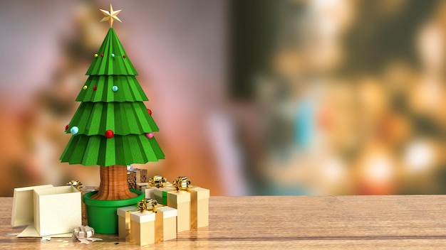 L'albero di Natale e la confezione regalo per il rendering 3d del concetto di vacanza